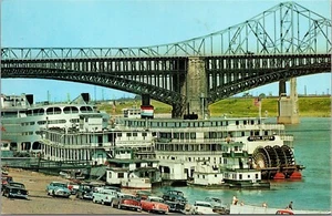 Vtg St Louis Missouri MO Steamboats on Riverfront Mississippi Levee Postcard - Picture 1 of 2