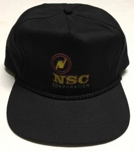 Vtg NSC Corporation Zipback Hat Rope Brim Baseball Cap Business Black Company - Picture 1 of 12