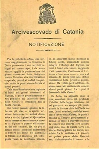 ANTICA NOTIFICAZIONE DEL VESCOVO DI CATANIA CARDINALE NAVA - QUARESIMA DEL 1905 - Imagen 1 de 3