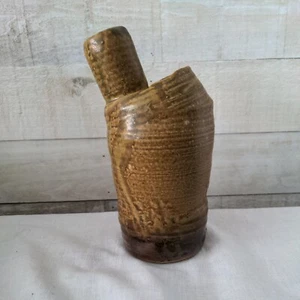 Studio Stoneware Pottery Jug Hand Thrown Clay Ceramic Brown Signed 8.25" Tall  - Picture 1 of 10