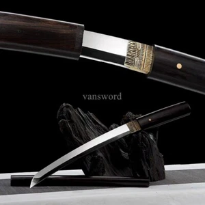 L6 Steel Japanese Tanto Shirasaya Mirror Blade Sword Ebony Sheath Full Tang Shar - Picture 1 of 9