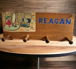 Vintage Wooden Personalized Name "REAGAN" Kids / Girls Room 4-Peg Wall Coat Rack - Picture 1 of 8
