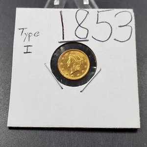 1853 Liberty Head Typ I Golddollar $ 1 Wahl BU UNC 180 gedrehte Stanzformen Sorte - Bild 1 von 4