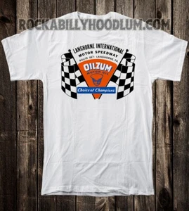 Retro Hot Rod Tee T Shirt Drag Racing Langhorne PA Speedway Oilzum Motor Oil - Picture 1 of 7