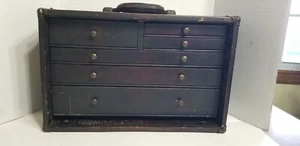 Vintage 6 Schubladen Holz mit Ledergriff Machinest Werkzeug Truhe Box 17 x 12 x 9 W4 - Bild 1 von 10