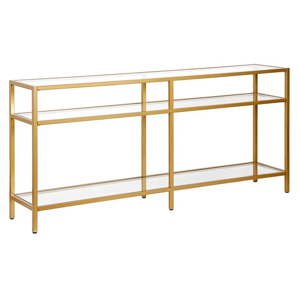 Henn&Hart 64" Brass Metal/Glass Console Table - Image 1 of 4
