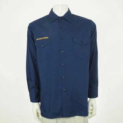 New Boy Scouts of America Uniform Shirt Youth Boys 2XL XXL Blue USA Flag Camp - Image 1 of 4