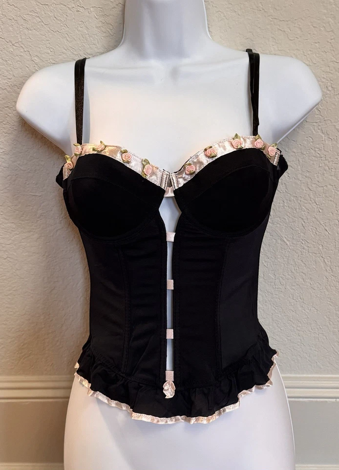 Native Intimates Size 34B Black Pink Rosettes Bustier Fairycore Sexy Y2K - Image 1 of 4