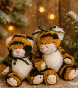 Boyds Bears Arche Noah Tiger Zeiggy Roary Tigertooth Mini Plüsch Paar 2001 Vintage - Bild 1 von 10