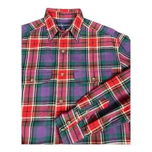 Ralph Lauren Flannel Button Down G.I. Work Shirt Womens Size 8 Red Tartan Plaid - Picture 1 of 14
