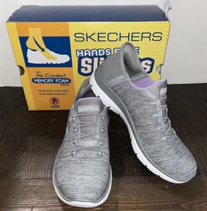 SKECHERS Summits Dazzling Haze Woman's Slip-on Sneakers Gray Teal Size 6.5 NEW - Picture 1 of 7