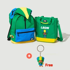 BRAWL STARS X LINE FRIENDS Leon Hoodie Backpack Tote Bag Keyring Set Game Kids - Picture 1 of 20