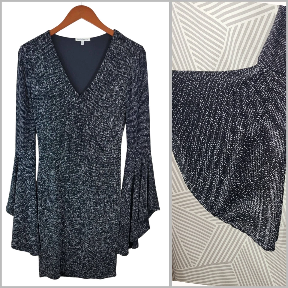 Vestido Charlotte Russe XS Sexy Mini Fiesta Bruja Acampanada Campana Manga Murciélago Plateado Foto 1 de 4