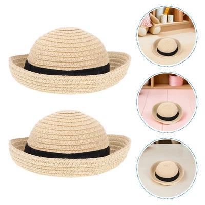  2 piccoli cappelli di paglia: mini cappelli per bambole di peluche da vestire - - Immagine 1 di 4