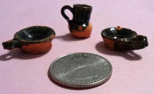 Vintage 1:24 Miniature Coffee Cups & Pitcher Terra Cotta Clay Handmade Mexico - Picture 1 of 4