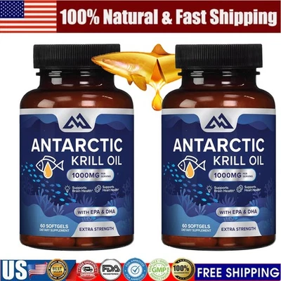 (Paquete de 2) Aceite de Krill Antártico 1000 mg - Omega-3, Cerebro, Corazón, Articulaciones, Impulso Inmunológico Foto 1 de 4