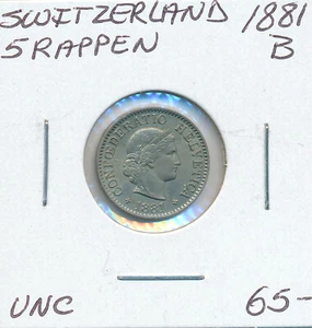 SWITZERLAND 5 RAPPEN 1881 B - UNC - Picture 1 of 2