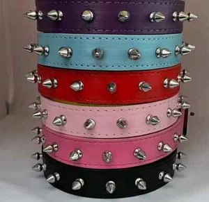 Vegan Leather Spiked Dog Collar Studded PU Leather Dog Collar XS to L Mulitcolor - Picture 1 of 3