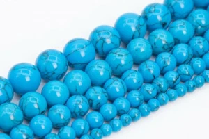Queen Blue Turquoise Beads Round Stone Loose Beads 4-5/6/8/10/12MM - Picture 1 of 13