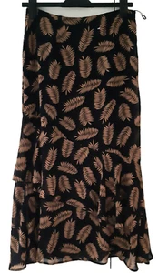 Kaleidoscope Ladies Navy Gold Leaf Print Ladies Chiffon Midi Skirt Size 10 NEW - Picture 1 of 4