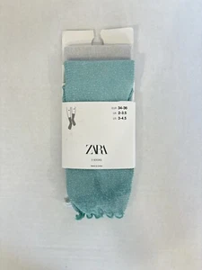 NEW ZARA KIDS YOUTH PACK OF 2  SOCKS BLUE SILVER METALLIC 8 9 YEARS   Y780B - Picture 1 of 6
