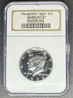 1964 Proof Accented Hair Kennedy Half Dollar NGC PF-67 Cameo, $5 Off 3 Items!! - Image 1 of 2