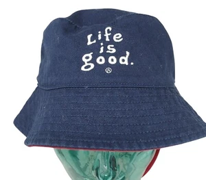 Life Is Good Bucket Hat Chin Strap Navy Red One Size 100% Acrylic Retro #D-7 - Picture 1 of 10