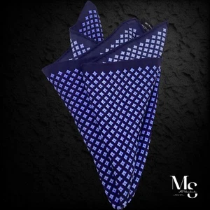 PRONTO UOMO Blue Geometric Pocket Square Silk Hand Rolled 13.5"- 14.5" EX COND - Picture 1 of 4