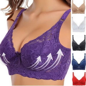 Women Push-Up Bra Ladies Floral Lace Bra Firm Hold Plus Size B/C Underwired Cup - Picture 1 of 19