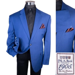 Jos A Bank 1905 Blue Solid Wool Tailored 2-Button Sport Coat Blazer Sz 46R NWOT - Picture 1 of 14