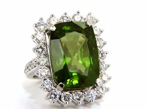 GIA Certified 18.58ct natural green peridot diamond ring 18kt+ - Picture 1 of 8