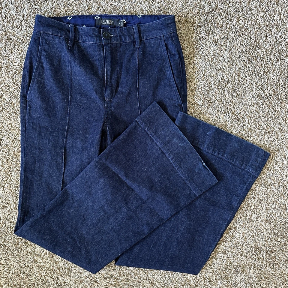 Pantalón de mezclilla acampanado pierna ancha lavado oscuro Lauren Ralph Lauren para mujer talla 2 Foto 1 de 4