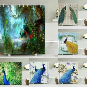 Peacocks Birds Polyester Waterproof Shower Curtain w/ 12 Hooks Bathroom Decor - Picture 1 of 19