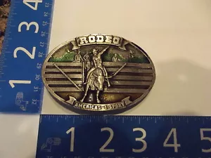 Vintage 1970s Arroyo Grande Belt Buckle Pewter Rodeo Americas 1 Sport - Picture 1 of 7