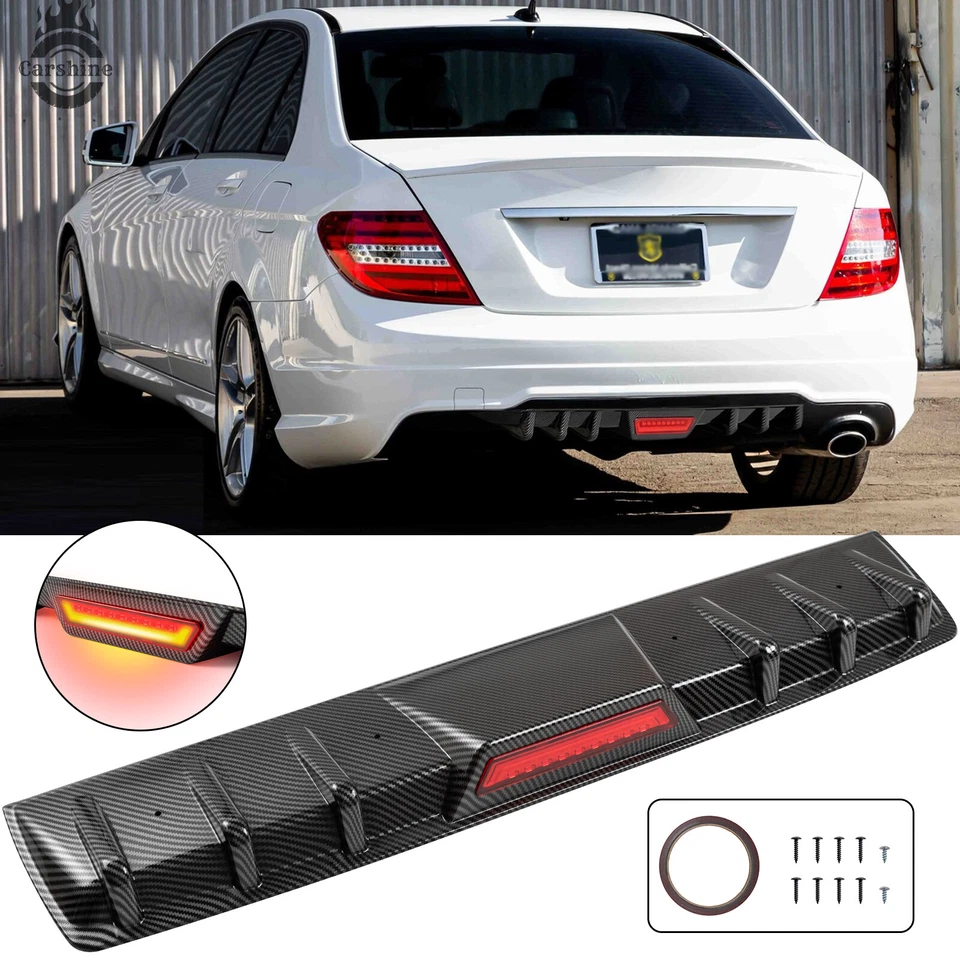 For Mercedes-Benz C250 W203 W204 Carbon Fiber Rear Bumper Diffuser + LED Light - Image 1 of 4