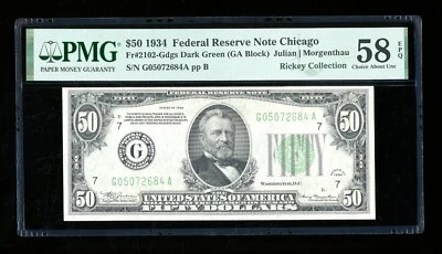 DBR 1934 $50 DGS FRN Chicago Fr. 2102-Gdgs PMG 58 EPQ Serial G05072684A - Image 1 of 2