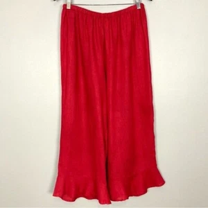 Flax Ruffle Hem Linen Pants Women’s Size M Pull On Elastic Waist Lightweight Red - Picture 1 of 7