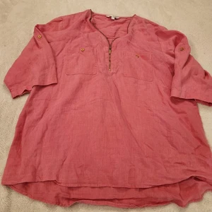 Company Ellen Tracy Tunika Oberteil Damen XL rosa Leinen 1/4 Zip Cottagecore  - Bild 1 von 14