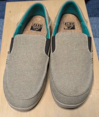 Mocasines sin cordones de lona tostada Reef para hombre talla 12 con plantillas de corcho  Foto 1 de 4