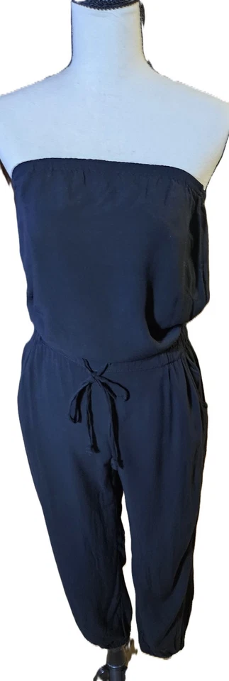 Mono Negro Mujer Talla S Sin Tirantes Corbata Cintura Elástica Piernas Cónicas Años 90 Y2K Retro Foto 1 de 4