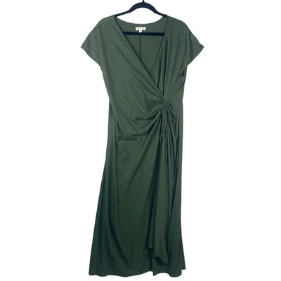 Maxi Vestido Max Studio Verde Acanalado Cordón Envolvente Talla L Manga Corta Cuello en V Foto 1 de 4