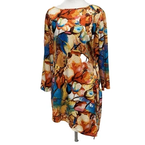 Essentials by Milano Top Sz Medium Multicolor Tunic Buckle Side Asymmetric Hem - Picture 1 of 9