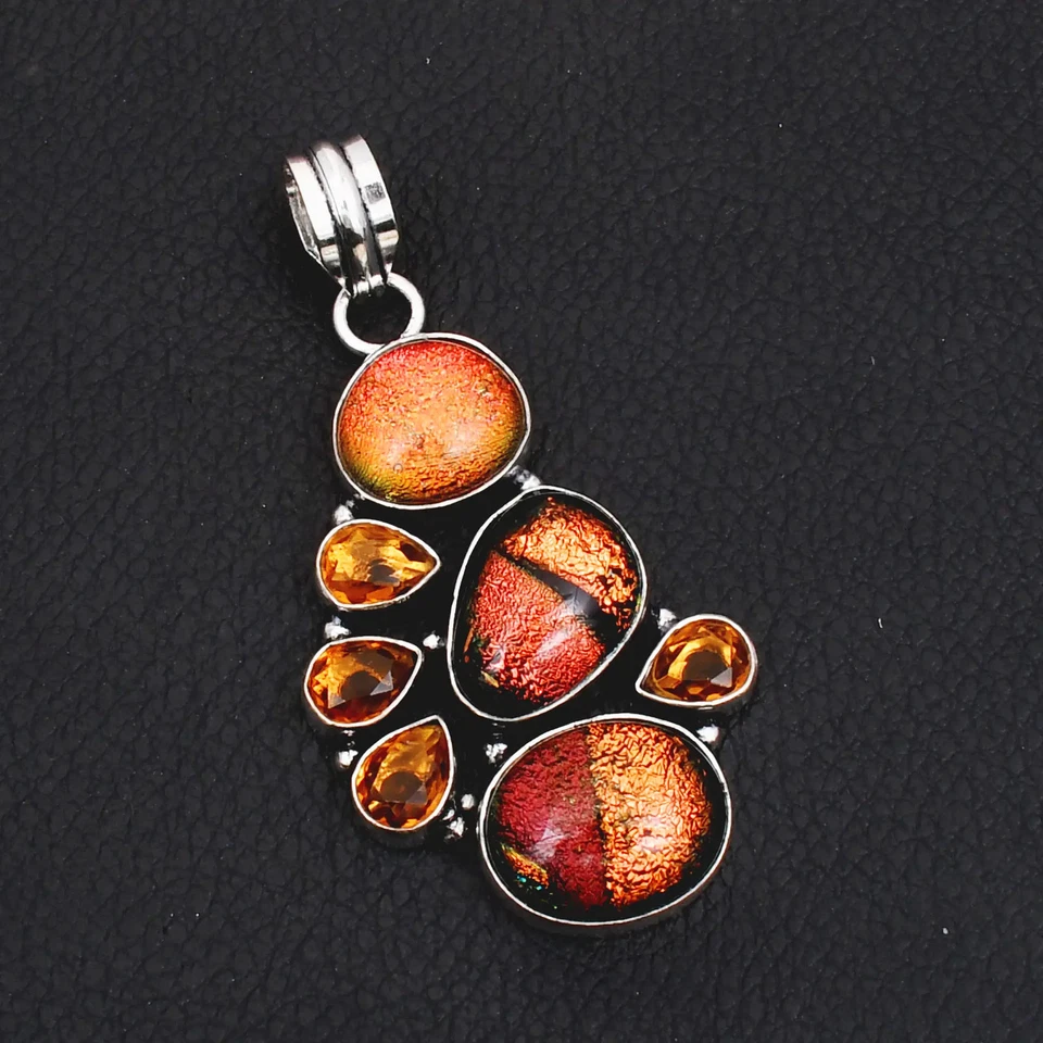 Elegante colgante de piedras preciosas citrino miel vidrio dicroico joyería 2,48" AP-39307 Foto 1 de 1