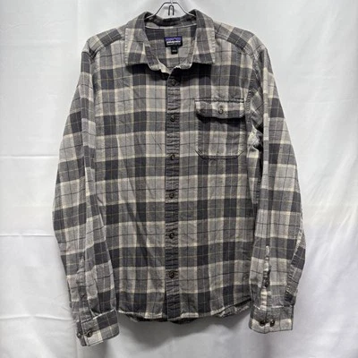 Patagonia Organic Cotton  Flannel Gray/Yellow/Black Plaid Shirt Men's L - Image 1 of 4