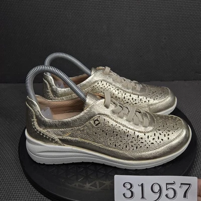 Earth Shoes Mujer Talla 6W Dorado Metálico Cuero Perforado Tenis con Cordones Foto 1 de 4
