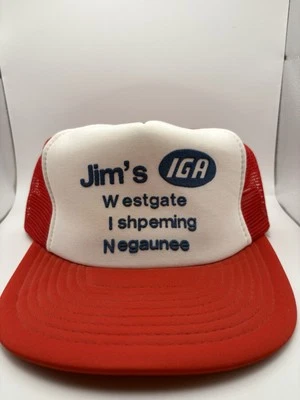 Sombrero de camionero de malla con cierre a presión Jims IGA de colección Ishpeming Negaunee Michigan Foto 1 de 4