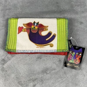 Laurel Burch Bifold Snap Wallet Cat Clutch Raw Silk Fabric Angel Wings Heart - Picture 1 of 12