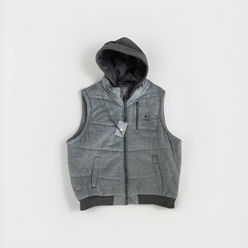 Chaleco acolchado Beverly Hills Polo Club con capucha gris RN-125639 $85 talla 2XL NUEVO CON ETIQUETAS Foto 1 de 4