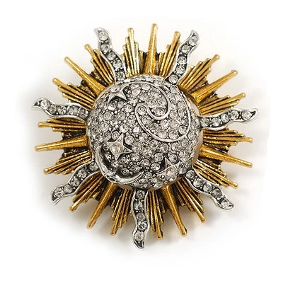 Broche Cristal Sol/Luna/Estrella en Tono Dorado/Plata - 40mm D Foto 1 de 4
