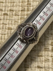 Verzierter 925 Sterlingsilber Amethyst Cabochon Gift Pillendose Ring Gr. 10 - Bild 1 von 6